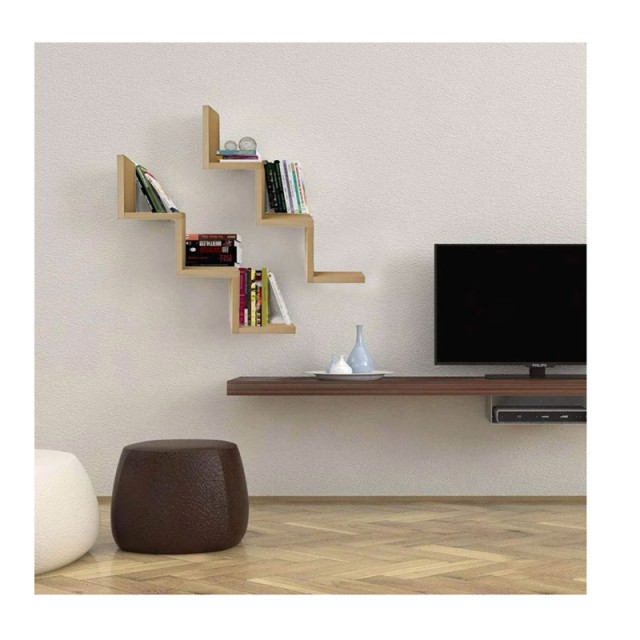 Επιτοίχιο Ξύλινο Ράφι 59 x 12 x 12 cm Χρώματος Καφέ Ανοιχτό Bakaji ...