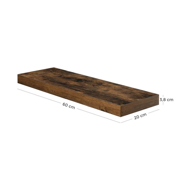 Επιτοίχιο Ξύλινο Ράφι 60 x 20 x 3.8 cm Χρώματος Καφέ VASAGLE LWS26BX