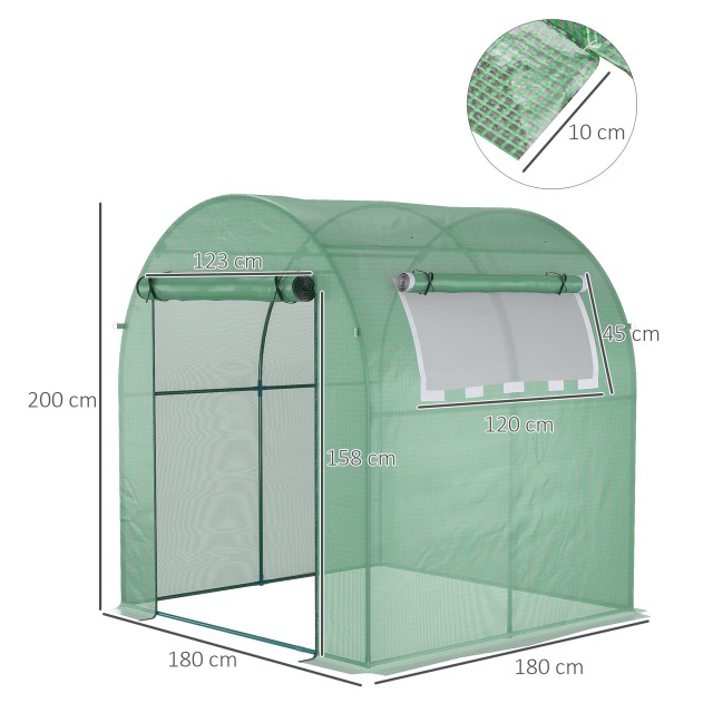 Outsunny Greenhouse Tunnel Garden με Πράσινες Πόρτες και Παράθυρα PE, 180x180x200cm 845-775V00GN