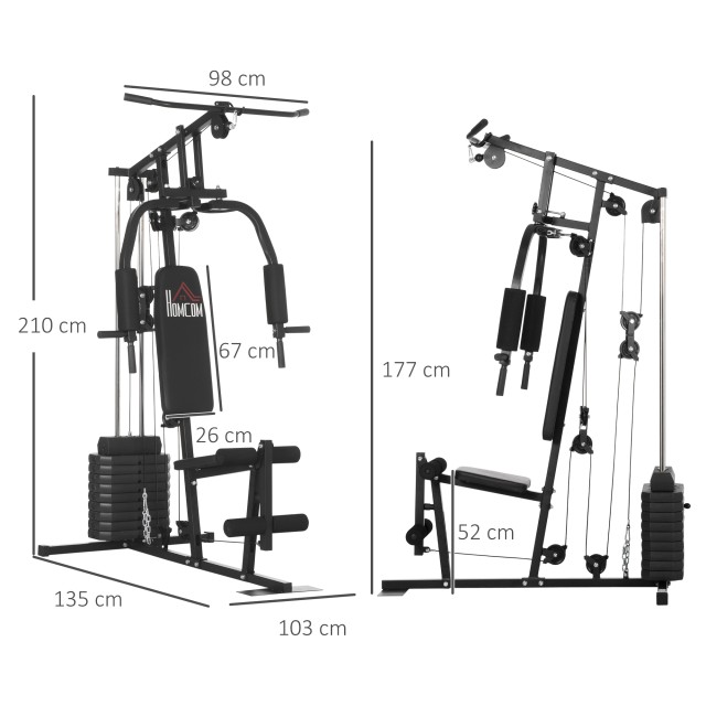 HOMCOM Fitness Station με βάρη 45kg για οικιακή και επαγγελματική προπόνηση, Πολυλειτουργικό Steel Gym, 135x103x210cm, Μαύρο A91-176