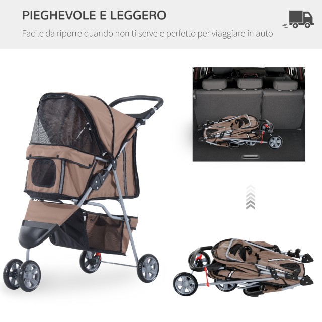 PawHut Dog Stroller Pet Cart, Coffee, 75 x 45 x 97cm D00-041CF