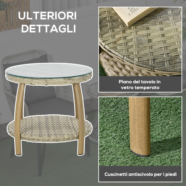 Outsunny Rattan Garden Lounge με 2 πολυθρόνες με μαξιλάρια και γυάλινο τραπέζι, καφέ και γκρι 863-125V00LR