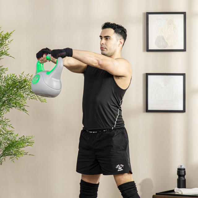 SPORTNOW Kettlebell 16kg σε PU και Sand με επίπεδη βάση και λαβή για Deadlifts, Squats και Lifts, 26x18x32 cm, Πράσινο A91-255V07GN