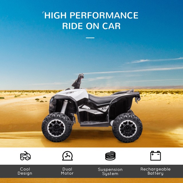 HOMCOM Quad για παιδιά 3-5 ετών Ηλεκτρικό 12V, 2 ταχυτήτων, φαρδιοί τροχοί με ανάρτηση και προβολείς LED, λευκό 370-235V90WT