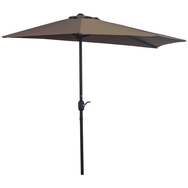 Outsunny Space-Saving Mezzaluna Wall Ombrella με άνοιγμα μανιβέλας, καφές 84D-007CF