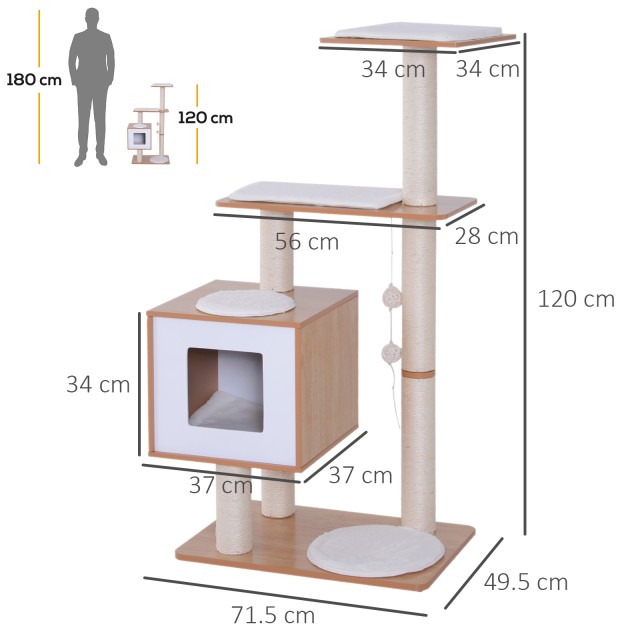 PawHut Cat Tree σε Sisal με ρείθρο, πλατφόρμες και παιχνίδια, 60x40x120 cm D30-204