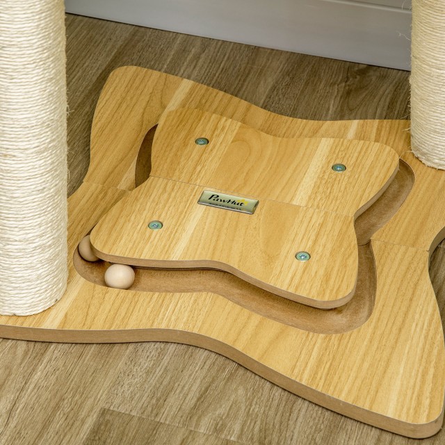 PawHut Cat Scratching Post max 5kg with Hammock, Play Balls and Sisal Posts, 53,5x53,5x90 cm, Beige D30-586V00BG