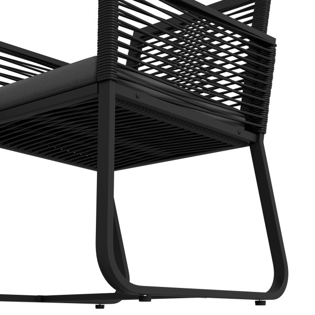 Σετ κήπου Rattan με 2 πολυθρόνες με μαξιλάρια και γυάλινο τραπεζάκι σαλονιού, μαύρο 863-140V00BK