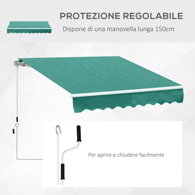 Outsunny Hand Crank Sun Shade Αδιάβροχο κάλυμμα 400x250cm Πράσινο 840-151GN