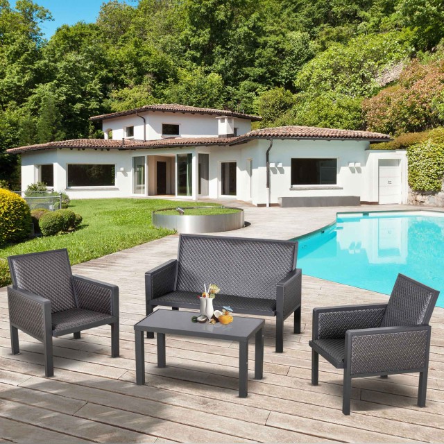 Outsunny Garden Lounge με καναπέδες και τραπεζάκι σαλονιού σε σετ PE Rattan 4 τεμαχίων γκρι 860-166