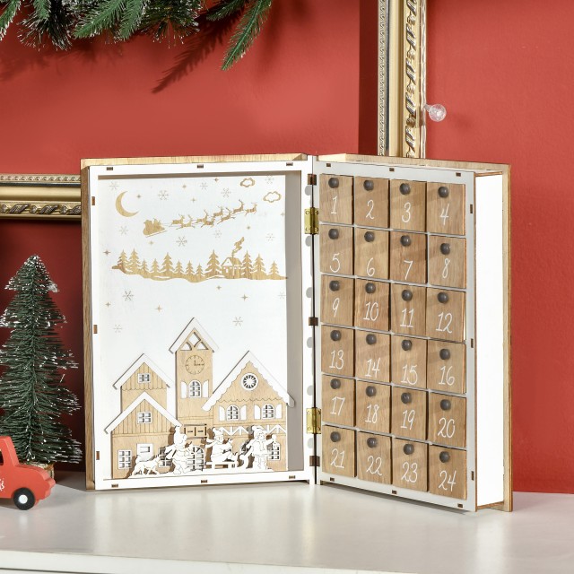 Ξύλινο Christmas Advent Calendar με Χριστουγεννιάτικα Θέματα 22 x 7 x 32 cm HOMCOM 830-521V00MX