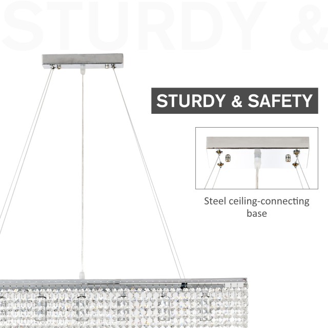 HOMCOM Modern Drop Chandelier, 128 κρυστάλλινα μενταγιόν και μεταλλική βάση, 7 E14 40W Attacks, 80x20x130cm Ασημί B31-275
