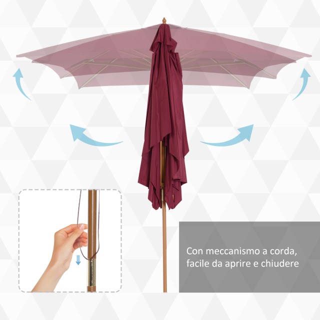 Outsunny Parasol in Wood, 2x3m, Bordeaux 01-0581