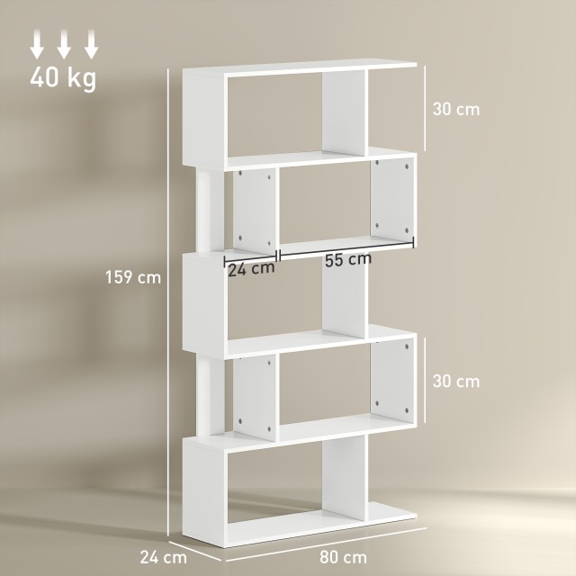 HOMCOM Λευκή Ασύμμετρη Βιβλιοθήκη 80x24x159 cm με 10 Ράφια 836-574V...