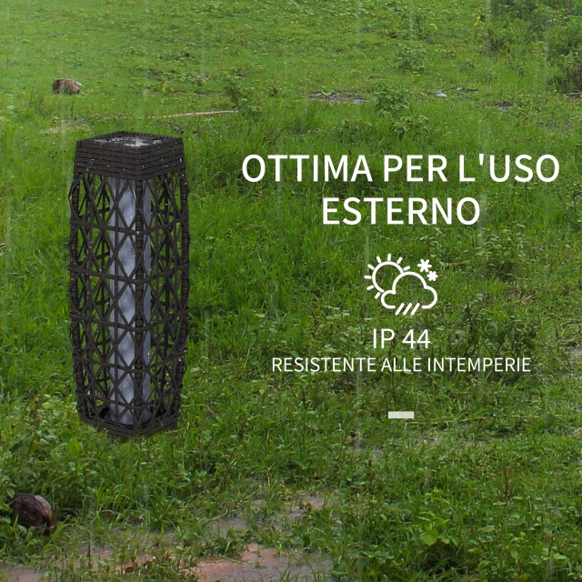 Outsunny Ηλιακός Λαμπτήρας Κήπου με Φωτισμό LED, από Ατσάλι και PE Rattan, 20x20x68 εκ., Γκρι 867-151V00GY