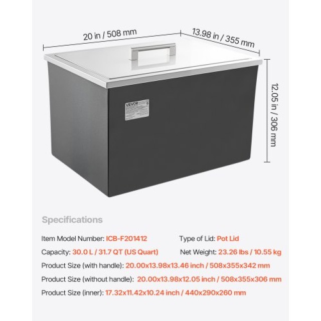 VEVOR Ανοξείδωτο Ψυγείο Πάγου 30L QRSCBC201BXGIKX41002V0