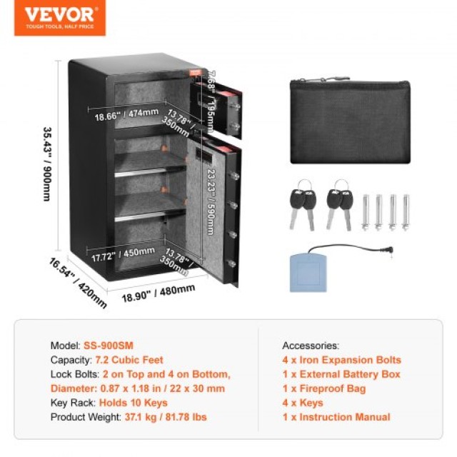 VEVOR Διπλή Πόρτα Χρηματοκιβώτιο 7.2 cu.ft με Κλειδαριά και Κωδικό Μαύρο  LMBXXLS782CUWAFUQV9