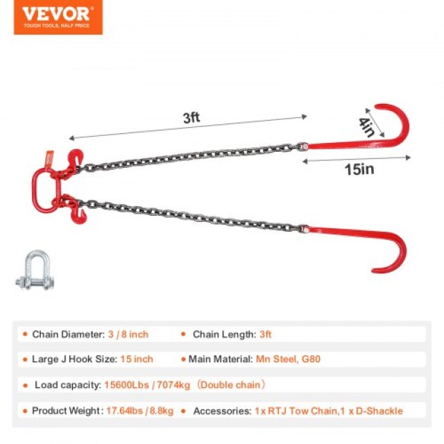 Αλυσίδα Ρυμούλκησης VEVOR 3/8 x 3 G80 με Γάντζο J 15600 lbs  RTJGTLMGFH1JKLASKV0