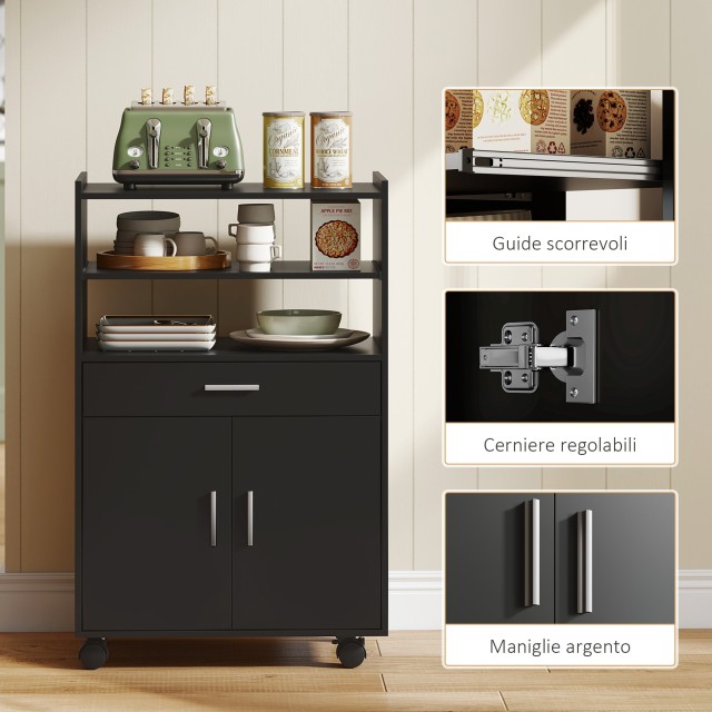 HOMCOM Βάση για Φούρνο Μικροκυμάτων Ξύλινη με Συρτάρι, Ντουλάπι με ...