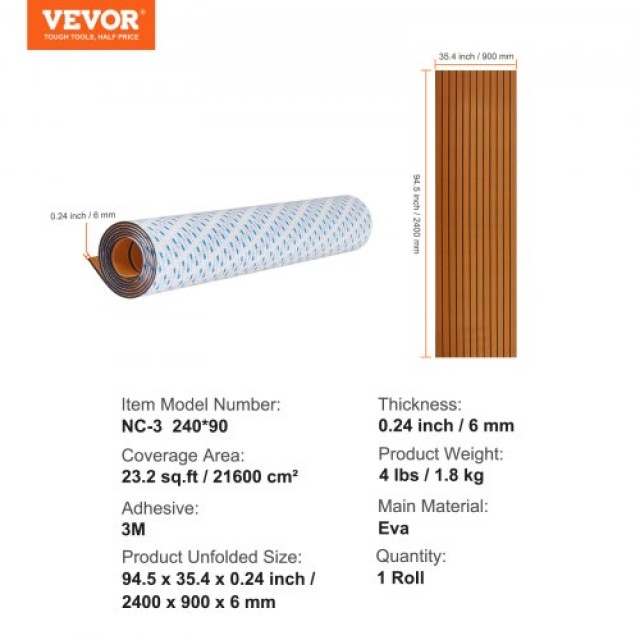 VEVOR Δάπεδο Σκάφους EVA Foam 94.5 x 35.4, Αντιολισθητικό Αυτοκόλλητο, 23.2 τ.π. για Σκάφη  CBZZFHPMDDZSW620PV0