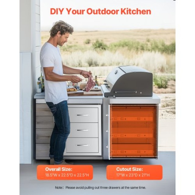 VEVOR Συρτάρια Εξωτερικής Κουζίνας Τριπλά BBQ 18.5x22.5x22.5 ZJCTJ1...