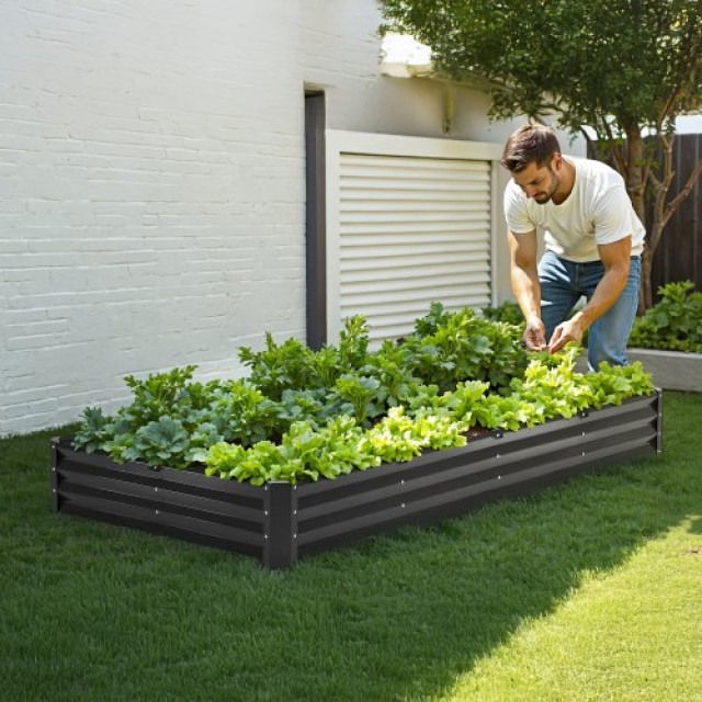 VEVOR Μεταλλικό Υπερυψωμένο Κρεβάτι Κήπου 8x4x1 ft Γαλβανισμένο Σκο...