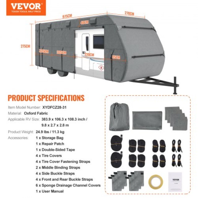 VEVOR  Κάλυμμα Τροχόσπιτου 28-31 ft Class A, 300D Oxford Fabric TCS...
