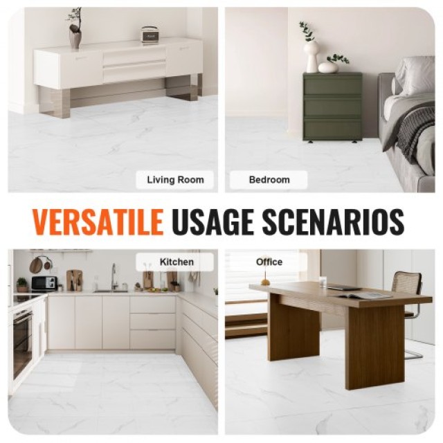Αυτοκόλλητα Πλακάκια Δαπέδου VEVOR 12x12, 50τμχ, Λευκό Μάρμαρο  ZZY...