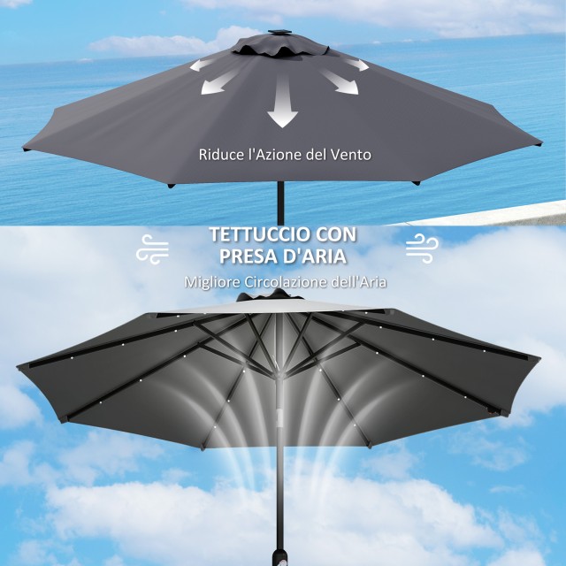 Outsunny Ανταλλακτικό Κάλυμμα για Ομπρέλα 3 μ με 8 Ακτίνες, Πολυεστέρας Αντι-UV 50+, Γκρι 84D-424V00GY