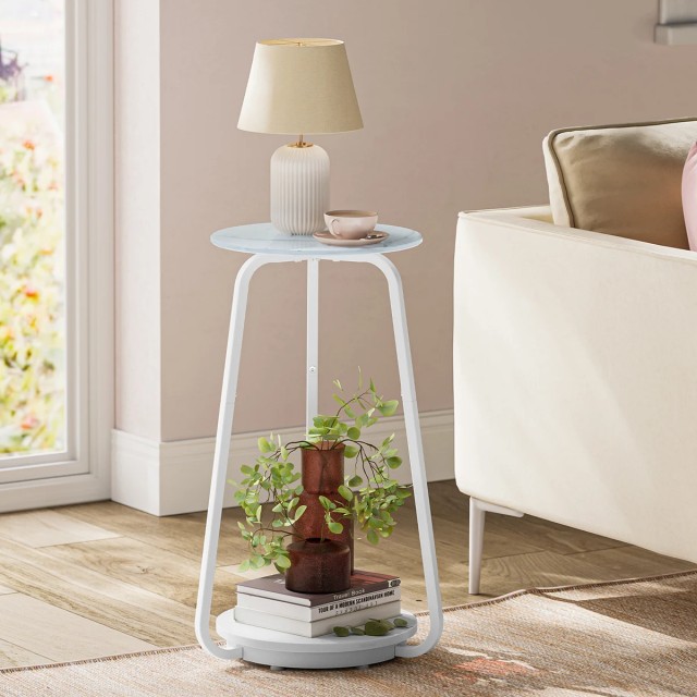 Βοηθητικό Τραπεζάκι Φ30x55cm Λευκό Μάρμαρο  LET287W59 VASAGLE
