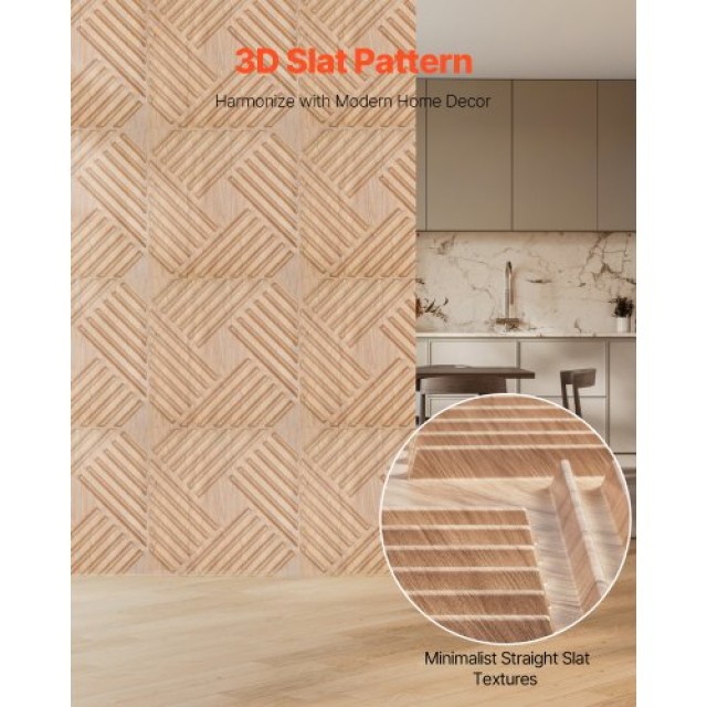 VEVOR 3D Πάνελ Τοίχου 12τμχ 50x50εκ PVC 3τ.μ. Κάλυψη Ανοιχτό Ξύλο PVC3DQBXDYSJPJ7GEV0