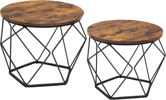 Σετ 2 Στρογγυλά Τραπεζάκια 60 x 45cm - 50 x 40cm Καφέ-Μαύρο LCT041K01
