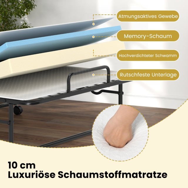Costway Πτυσσόμενο Κρεβάτι Deluxe με Άνετη Στρώση Memory Foam HU10971