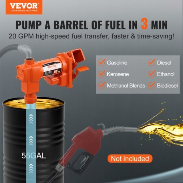 VEVOR Αντλία Μεταφοράς Καυσίμου 12V DC, Υψηλής Ροής 20 GPM, 1/4 HP ...