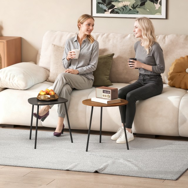 HOMCOM Σετ 2 Τραπεζάκια Σαλονιού Στοιβαζόμενα με Μεταλλικό Σκελετό ...