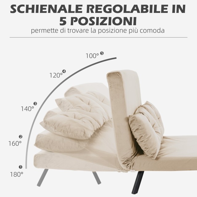 HOMCOM Καναπές-κρεβάτι 3 σε 1 με ύφασμα βελούδου, με ρυθμιζόμενη πλ...