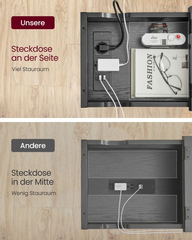 Τραπέζι VASAGLE με Πρίζα & USB, Μαύρο Ξύλο LET311B56 
