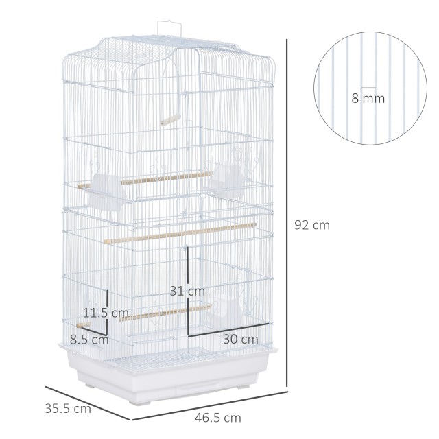 PawHut Bird Cage with Perches, Swing and Bowls, Metal and Plastic Aviary, 46,5x35,5x92cm, Λευκό D10-018V01WT