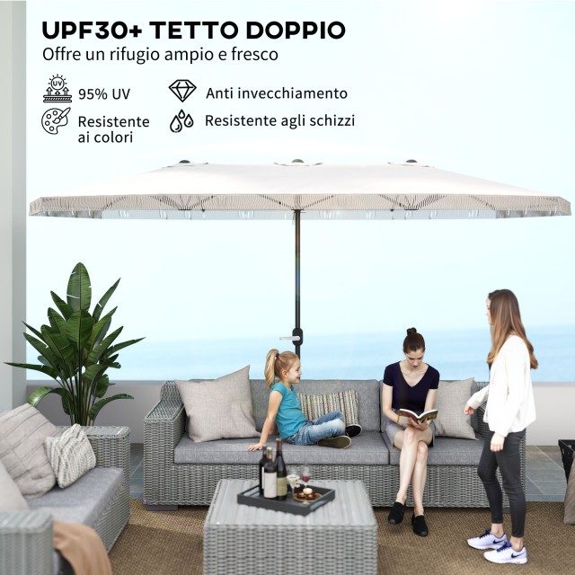 Outsunny Διπλή Ομπρέλα με 12 Ακτίνες και Μανιβέλα, από Πολυεστέρα κ...