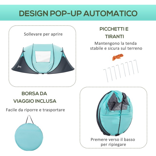 Σκηνή Κάμπινγκ 4 ατόμων Dome, Automatic Pop-Up Igloo Tent, 286x209x122cm, Γαλάζιο A20-261