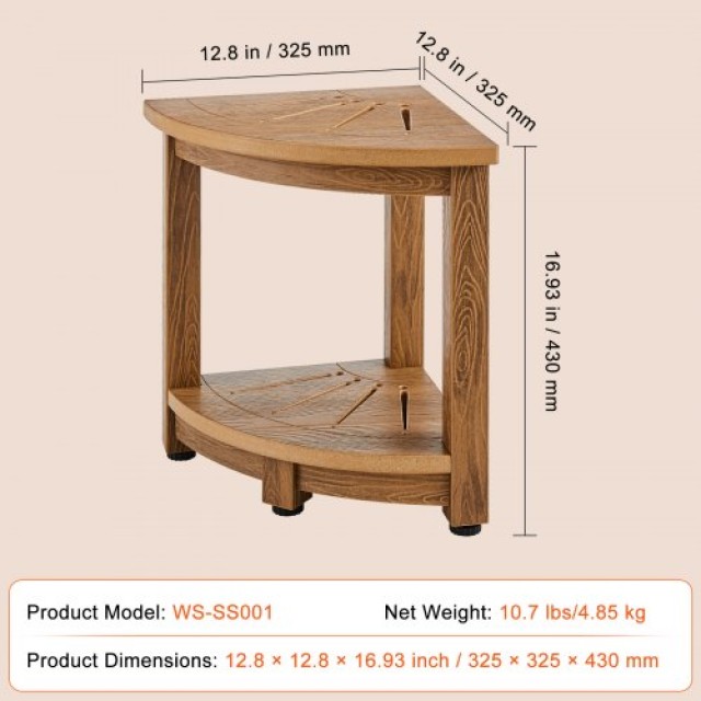 VEVOR Γωνιακό Σκαμπό Ντους, 42cm Ύψος, 32.5cm Ακτίνα, Ψεύτικο Ξύλο, 159kg, Ανθεκτικό στο Νερό, με Ράφι Αποθήκευσης  CWDSL128INCHWXKBGV0