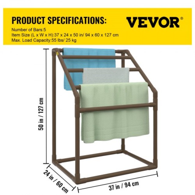 VEVOR Βάση Πετσέτας Πισίνας, 5 Μπάρες, Καφέ, Εξωτερική PVC Οργάνωση, Περιλαμβάνει 8 Κλιπ Πετσέτας, Δίχτυ, Γάντζο, Αποθήκευση Φουσκωτών και Κουπιών  MJJZSTXGBDDW5DYL3V0
