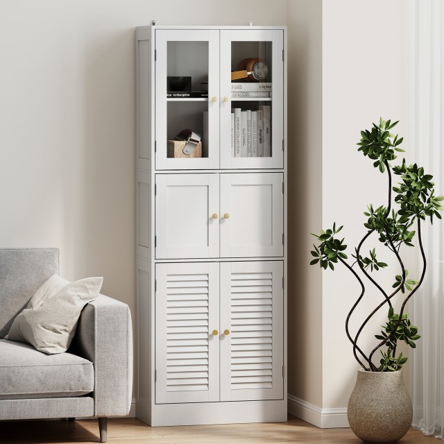 HOMCOM Φορητή Μπάνιο με 3 Ντουλάπια με 2 Πόρτες από Γυαλί και Ξύλο,...