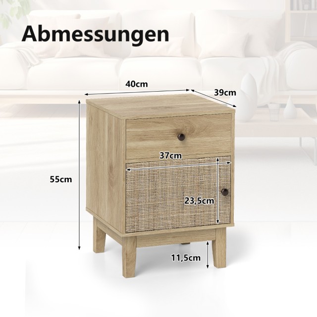 Costway Μποέμ Ρατάν Κομοδίνο με Συρτάρι και Ντουλάπι HU10765NA