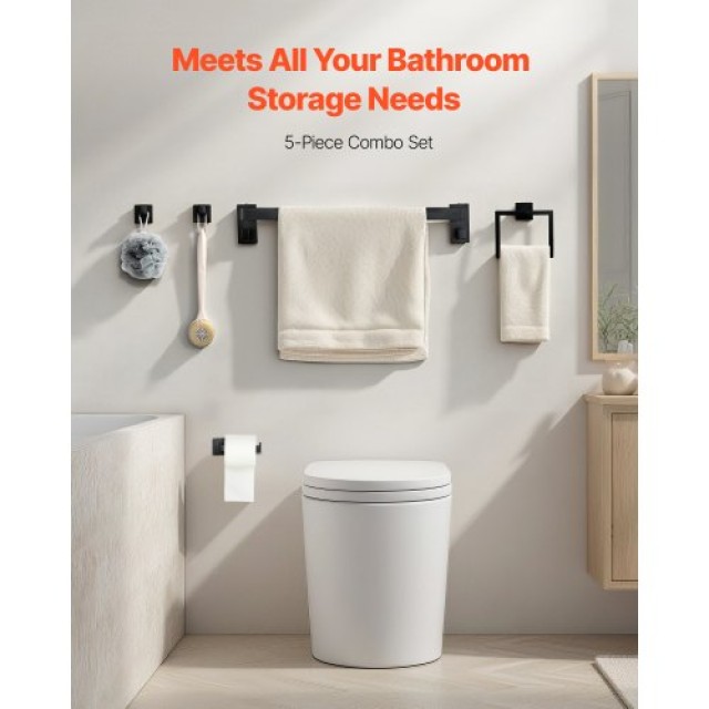 VEVOR Σετ Μαύρου Ματ Εξοπλισμού Μπάνιου, 5 Τεμαχίων Από Ανοξείδωτο ...