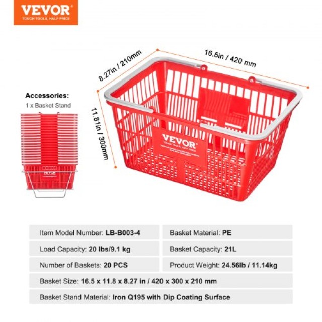Καλάθι Αγορών VEVOR 21L με Χειρολαβή & Βάση Κόκκινο (20 τεμ.)  GXSBSSLGWLHS3IHQKV0