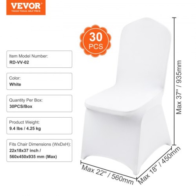 Καλύμματα Καρεκλών VEVOR Spandex (30 τεμ. Λευκά)  YTZKQB30PCSBP21NJV0