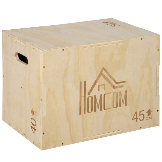HOMCOM Sprungkasten mit 3 verstellbaren Höhen für Zuhause und Fitnessstudio aus Buchenholz 45x40x60 cm A93-053