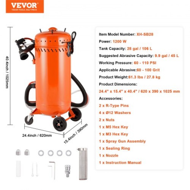 VEVOR  28 Γαλ Σαμποτέρ Άμμου με Σύστημα Κενού 1200W  PSGP286125PSIP3JOV2