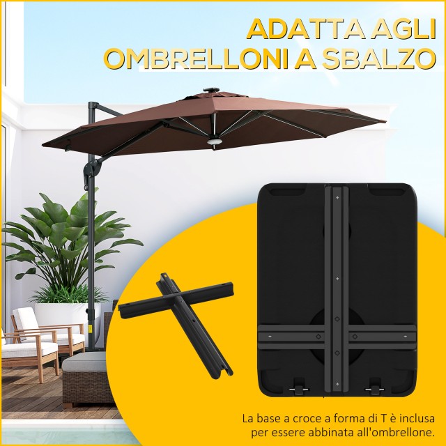 Outsunny Βάση Ομπρέλας Κήπου Γεμιζόμενη με Νερό και Άμμο 70-90 κιλά, Ρόδες και Λαβή από HDPE, 80x60 εκ., Μαύρο 84D-272V00BK